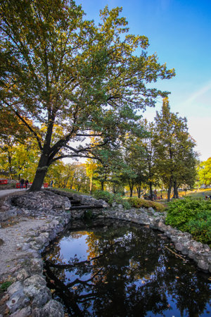 City park of the city of Riga. Urban view in fall season.の写真素材