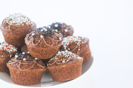 Chocolate chip muffins. Sweet dessert. Homemade food.の写真素材