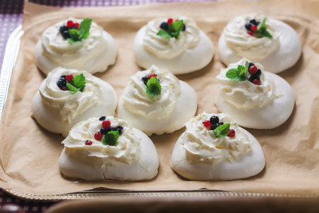 Meringue French dessert. Homemade sweet food.の写真素材