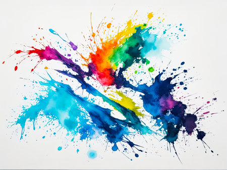 Colorful artistic paint splash background. Bright modern texture of paint blots and splashes. Contemporary art creative design.の素材