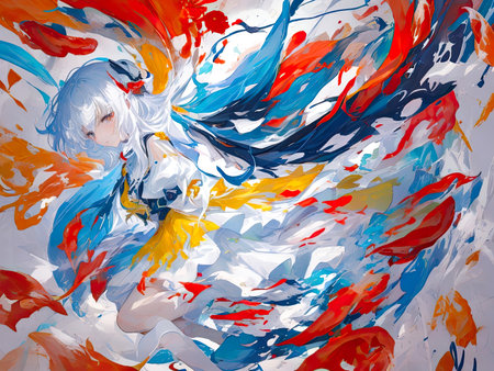 Colorful artistic paint splash background. Bright modern texture of paint blots and splashes. Contemporary art creative design.の素材