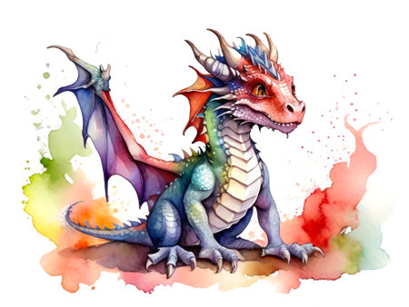 Fantasy cute green dragon.の素材