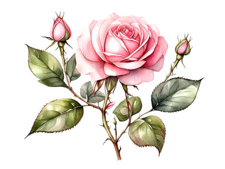 Peony flower and buds. Set of spring pink flowers. Collection of realistic botanical elements on white background.の素材