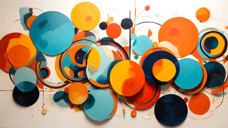 Colorful circles on a white wooden background. Abstract colorful background.の素材