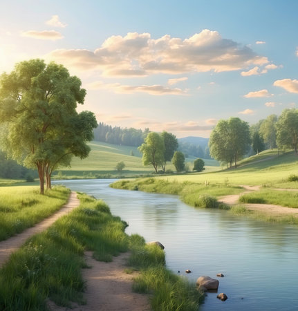 Beautiful landscape in countryside. Pastoral nature scenery.の素材