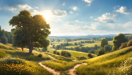 Beautiful landscape in countryside. Pastoral nature scenery.の素材
