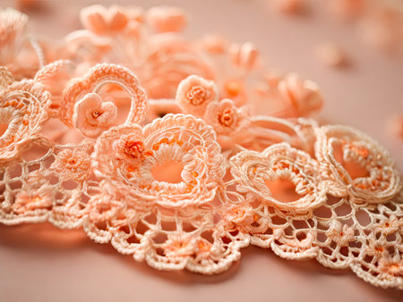Handmade decor. Crocheted lace heart. Gentle pastel colors.の素材