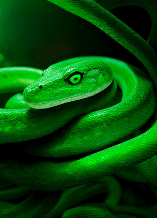 Green snake. Funny animal the symbol of the coming new year.の素材