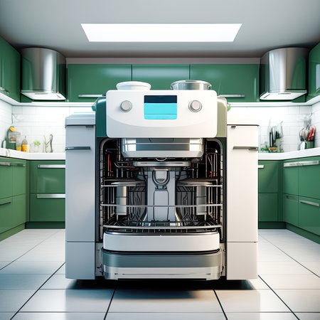 Dishwasher robot in the kitchen. Home assistant.の素材