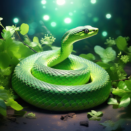 Green snake. Funny animal the symbol of the coming new year.の素材