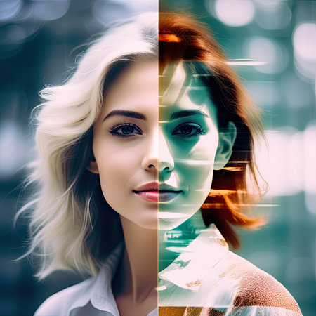 Portrait of young attractive woman. Double exposure.の素材