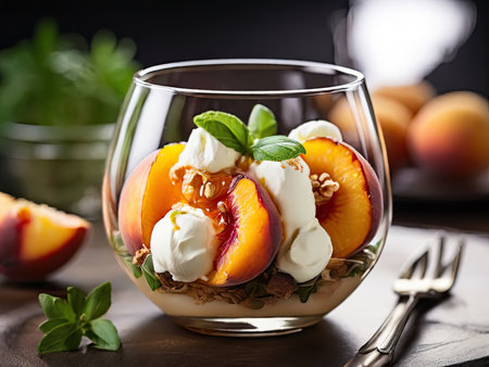 Roasted peaches with honey and mascarpone.の素材