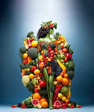 Various vegetables and fruits. Healthy food and nutrition concept.の素材