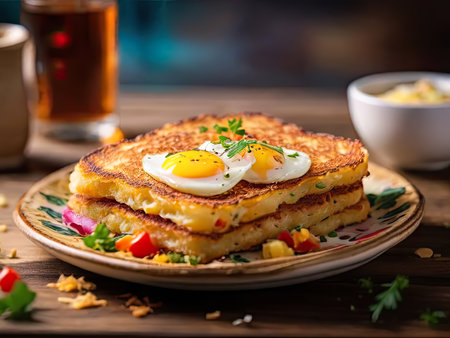 Hash browns made as toast in a plate.の素材