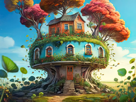 Fantastic futuristic house illustration.の素材