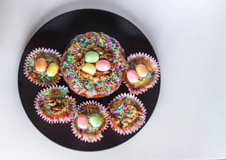 Traditional Easter food and decorations.