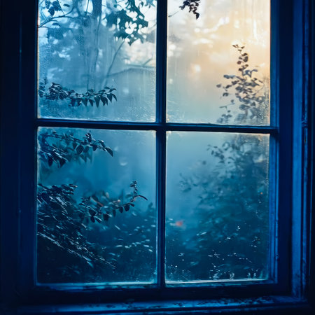 Night nature view through the window frame.の素材