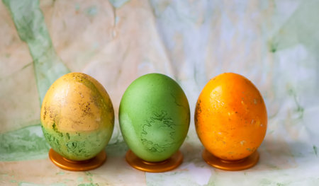 Colored eggs. Traditional Easter food and decoration.の写真素材