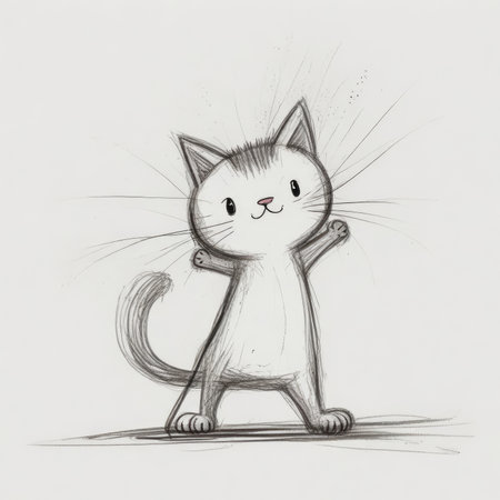 Funny cat pencil sketch illustration.の素材