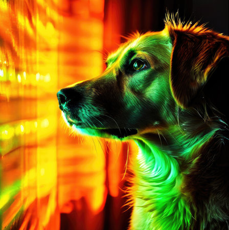 A dog on the gradient glass background.の素材