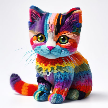 Handmade knitted toy. Funny bright cat.の素材