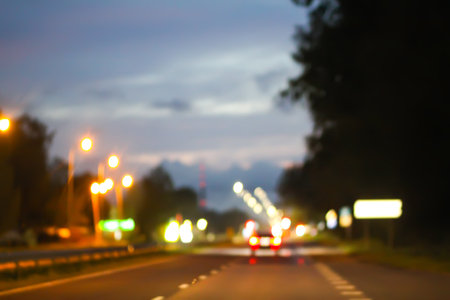 Blurred colorful bokeh traffic lights. Night scene.の写真素材