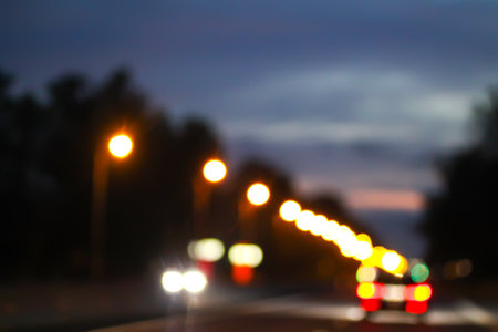 Blurred colorful bokeh traffic lights. Night scene.