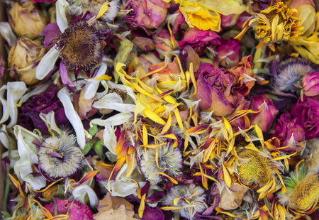 Dried flowers background suitable for home decor and cosmetic products.の写真素材