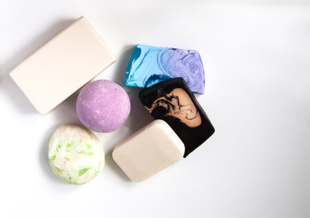Stack of natural organic soap bars.