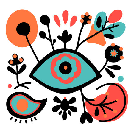 Abstract doodle vector design elements with chaotic lines, floral elements and figures.のイラスト素材