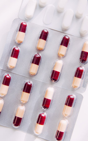 Pills on light background. Medicine theme.の写真素材