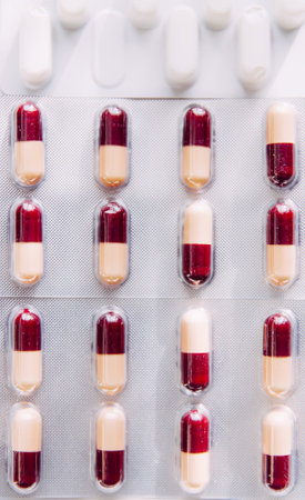 Pills on light background. Medicine theme.の写真素材