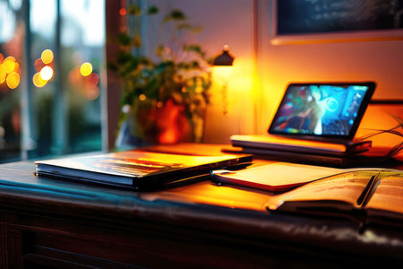 Modern home office interior for online learning.の素材