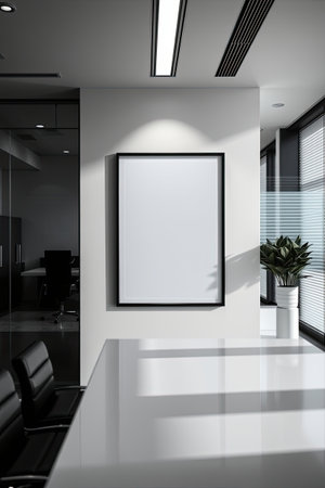 Contemporary office decor featuring blank frame.の素材