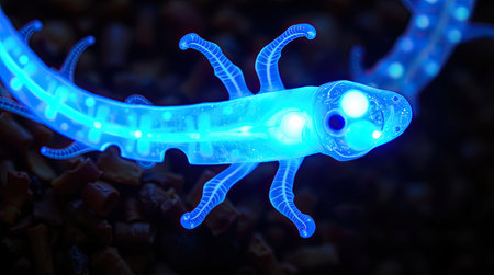 Shiny background with abstract luminous fantastic animal.の素材