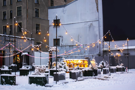 Picturesque winter streets of Riga city.