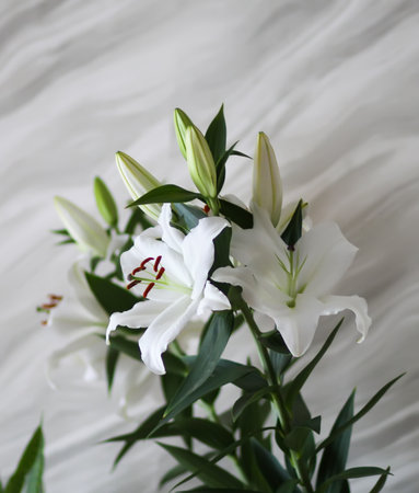 Fresh white lily bouquet for wedding decoration.