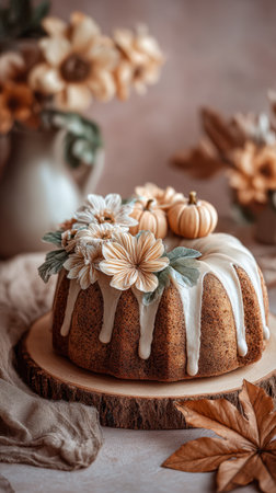 Cozy home scene with Halloween cake on a table.の素材