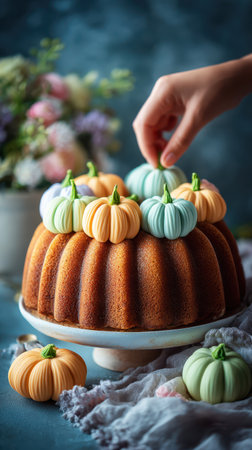 Creative Halloween cake with pumpkin decor.の素材