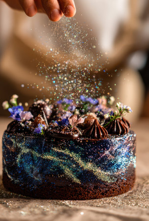 Halloween cake with seasonal decorations preparing process.の素材