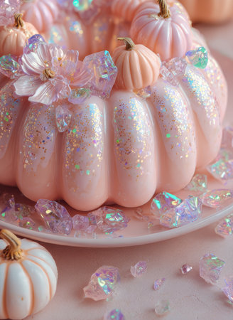 Festive dessert table featuring Halloween cake.の素材