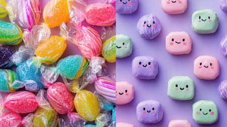 Sweet colorful candies forming minimal composition.の素材