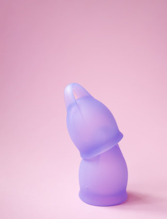 Product shot of menstrual cup. Minimal aesthetic and eco-conscious design.