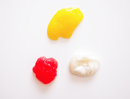 Translucent slime in bright colors. Evokes relaxation and creativity through texture.の写真素材
