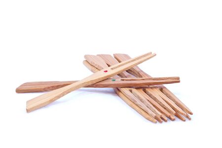 several chopsticks of appetizersの写真素材