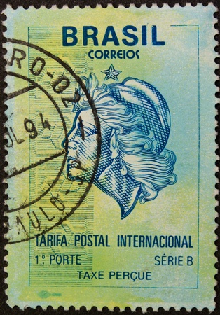 BRASIL - CIRCA 1994: a stamp printed in Brasil,registration taxe percue,circa 1994.のeditorial素材