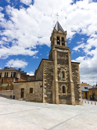 medieval church opposite the castle of ponferradaの写真素材