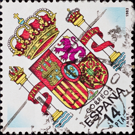 SPAIN - CIRCA 1983  A stamp printed in Spain,shows the Spanish royal crest, circa 1983 の写真素材