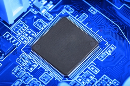 Micro chip on the computer motherboard,blue filter の写真素材