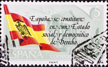 SPAIN - CIRCA 1978: A stamp printed in Spain,commemorating the establishment of democracy in Spain,circa 1978.のeditorial素材